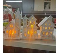 Vartegas Village de Noël avec éclairage - Lot de 3 maisons de Noël miniatures à monter soi-même - Décoration de Noël en bois - Ville de Noël éclairée - Idéal comme décoration de table de chambre