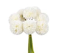 VaryFloral 12pcs Fleurs Artificielle Hortensia Blanc Soie Chrysanthème Petite Boule De Fleurs Fausse Fleur Deco pour La Maison Garden Office Décoration Bouquets De Mariage De Mariée Arrangement