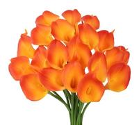 VaryFloral 20pcs Fausse Fleur Lys Calla Fleurs Artificielles Deco Couleur Orange Fleurs Artificielles Deco Mariage PU Réaliste Bouquet de Fleurs pour Arrangement Floral Familial Table de Mariage