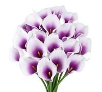 VaryFloral 20Pcs Fleurs artificielles Lys Calla Bouquet Fleur Artificielle Pourpre Blanc Fausse Fleur PU Toucher Réaliste Fleurs Artificielles Deco Maison Jardin Mariage Anniversaire Fête Spéciale