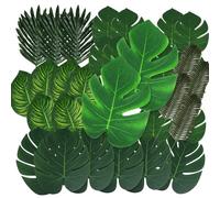 VaryFloral 60 Pièces Feuilles Artificielles 6 Types de Plante Artificielle Feuilles Feuillage Artificielles Deco Monstera Variegata Feuille de Palmier pour Jungle à Thème Plage Décoration