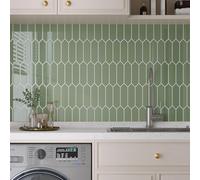 VaryPaper 3D Stickers Muraux Cuisine Hexagone Long Vert Sauge 30.5cmx30.5cm 10 Pièces Carrelage Salle de Bain Adhesif Mural Decoratif Credence Adhesive pour Cuisine Autocollant Cheminée Laverie