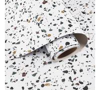 VaryPaper Papier peint autocollant en granit blanc mat bleu 40 cm x 200 cm Terrazzo amovible pour plan de travail de cuisine, papier peint en plastique imperméable pour rebord de fenêtre, meubles