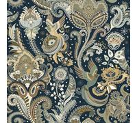 VaryPaper Papier Peint Fleuri et Oiseaux Bleu Foncé Style Bohème 44.5cmx200cm Adhesif pour Meuble Vintage Papier Peint Adhesif Mural Salon Salle de Bain Imperméable Stickers Porte Placard Escaliers