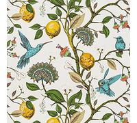 VaryPaper Papier Peint Fleuri Vintage Tropical Jungle Aquarelle Citron Feuillage Vert Oiseaux Bleu Papier Adhesif pour Meuble Papier Decoratif Autocollant Salon Salle de Bain Chambre Armoire 45cm×3m