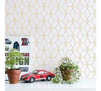 VaryPaper Papier Peint Geometrique Moderne 44.5cmx200cm Papier Peint Blanc et or Papier Collant pour Meuble Rouleau Adhesif Decoratif Papier Peint Salle de Bain Salon Chambre Papier Vinyl Autocollant