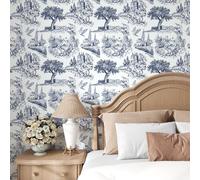 VaryPaper Papier Peint Illustration Manoir Vintage 44.5cmx200cm Film Adhesif pour Meuble Blanc et Bleu Marine Papier Peint Salon Chambre Adulte Couloir Sticker Meuble Adhésif Armoire Placard Tiroir