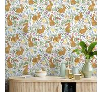 VaryPaper Papier Peint Lapin Brun Mignon 44.5cmx200cm Rouleau Adhesif pour Meuble Blanc Papier Peint à Fleur Coloré Chambre Enfant Salon Escaliers Sticker Meuble Adhésif Placard Tiroir Armoire