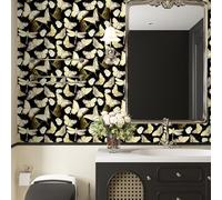 VaryPaper Papier peint Papillon et Libellule Doré Vintage Rouleau Adhesif Decoratif 44.5cmx200cm Film Adhesif pour Meuble Noir Mat Papier Peint Adhesif Mural Salon Salle de Bain Armoire Étagère