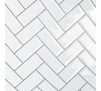 VaryPaper Stickers Carrelage Cuisine Effet Chevrons 30.5cmx30.5cm 6 Pièces Credence Adhesive Blanc Carrelage Adhesif Mural Salle de Bain Autocollant Mural Cuisine Papier Peint 3d Adhesif Mural