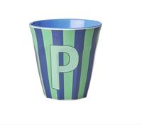 VARZI Sélection Papeterie 1956 Riz Verre Mélamine Lettre P Rayures Bleu Et Vert