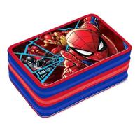 VARZI Trousse 3 compartiments - Pour Spiderman Fan - 45 pièces, colle, ciseaux, crayons, stylets, feutres - 3 fermetures éclair, enfants - école primaire et cadeau - rouge