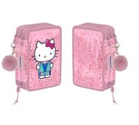 VARZI Trousse 3 zip Hello Kitty pour l'école : pratique, spacieux et coloré, idéal pour organiser vos stylos, crayons et accessoires scolaires, pour tous les amoureux de Hello kitty 1956, rose, 3