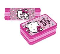 VARZI Trousse à 3 compartiments complet, Fournitures Scolaires pour Enfants, Hello Kitty Fan, 44 pièces, stylos, crayons, marqueurs, crayons - école primaire et cadeau - gadget officiel pour fille