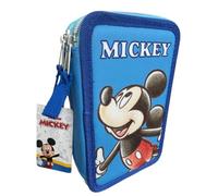 VARZI Trousse à 3 compartiments pour enfant, pour Mickey Mous Mickey Mouse, triple rempli, 44 accessoires école primaire fille, 3 fermetures éclair, 20 cm