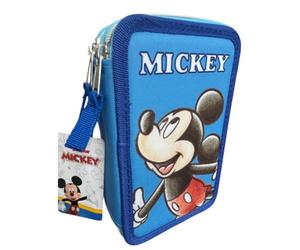 VARZI Trousse à 3 compartiments pour enfant, pour Mickey Mous Mickey Mouse, triple rempli, 44 accessoires école primaire fille, 3 fermetures éclair, 20 cm