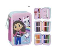 VARZI Trousse multi-compartiments de Gabby's Dollhouse, 3 compartiments avec fermeture éclair, matériaux de haute qualité, design coloré pour enfants, multicolore, Moderne