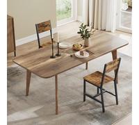 VASAGLE 1 Table à Manger, Plateau Extensible, avec 2 Chaises de Cuisine, Ensemble de Salle à Manger, pour Salon, Cadre en Acier, Montage Facile, Marron Miel, Marron Rustique et Noir d'encre ZH2506056