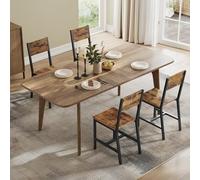 VASAGLE 1 Table à Manger, Plateau Extensible, avec 4 Chaises de Cuisine, Ensemble de Salle à Manger, pour Salon, Cadre en Acier, Montage Facile, Marron Miel, Marron Rustique et Noir d'encre ZH2506061