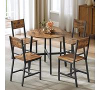 VASAGLE 1 Table à Manger Ronde avec 4 Chaises de Cuisine, Ensemble de Salle à Manger, pour Salon, Cadre en Acier, Montage Facile, Marron Rustique et Noir d'encre ZH2506060