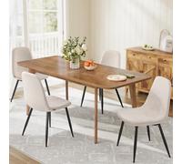 VASAGLE 1 Table de Salle à Manger avec Plateau Extensible, avec 4 Chaises de Cuisine, Ensemble de Salle à Manger, Montage Facile, Marron Miel et Blanc Crème KDT090KB01-06