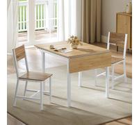 VASAGLE 1 Table Pliante avec 2 Chaises de Cuisine, Ensemble de Salle à Manger, pour Salon, Cuisine, Cadre en Acier, Montage Facile, Couleur Chêne Naturel, Marron Blé et Blanc Nuage ZH2506057
