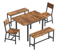 VASAGLE 1 Table Pliante avec 2 Chaises et 2 Bancs de Salle à Manger, Ensemble de Salle à Manger, pour Salon, Cuisine, Cadre en Acier, Montage Facile, Marron Rustique et Noir d'encre ZH2504043