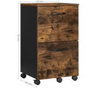 VASAGLE Armoire à 2 tiroirs, armoire de bureau sur roulettes pour documents A4, dossiers suspendus, style industriel, marron rustique et noir