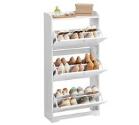 VASAGLE Armoire à Chaussures à 3 abattants LBC036WB01 - Étagère à Chaussures - Plateau supérieur - Cloison réglable - pour jusqu'à 12 à 20 Paires de Chaussures - Couloir - 24 x 60 x 121,2 cm - Blanc