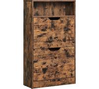 VASAGLE Armoire à chaussures avec 2 abattants, étagère à chaussures à 3 niveaux, avec 1 compartiment ouvert, revêtement mélaminé, facile d'entretien, 60 x 24 x 102 cm, brun rustique