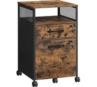 VASAGLE Armoire à dossiers, armoire à dossiers de bureau avec 2 tiroirs verrouillables, roulettes, étagère ouverte, pour dossiers suspendus, cadre en acier, style industriel