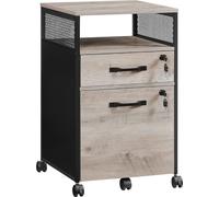 VASAGLE Armoire à dossiers, armoire à dossiers de bureau avec 2 tiroirs verrouillables, roulettes, étagère ouverte, pour dossiers suspendus, cadre en acier, style industriel