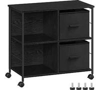 VASAGLE Armoire à dossiers, armoire de bureau avec 2 tiroirs en tissu, montage facile, étagères ouvertes, pour documents A4, Home Office, noir ébène