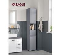VASAGLE Armoire de Salle de Bain, Colonne, avec Tiroir, Étagères Réglables, Compartiments, 30 x 30 x 170 cm, Gris