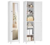 VASAGLE Armoire de Salle de Bain Haut, avec Miroir Pleine Longueur, Meuble de Salle de Bain, avec Étagères Réglables, 30 x 40 x 160 cm, pour Petit Espace, Salon, Couloir, Blanc Nuage BBC764WH01