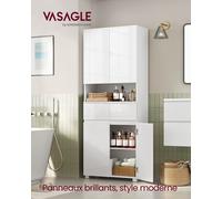 Armoire de Salle de Bain, avec 2 Tiroirs, Étagères Réglables, Compartiments, 30 x 60 x 170 cm, Blanc Nuage