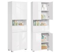 VASAGLE Armoire de Salle de Bain, Meuble de Rangement, Colonne, avec 2 Tiroirs, Étagères Réglables, Compartiments, 30 x 60 x 170 cm, Blanc Nuage BBC563W01