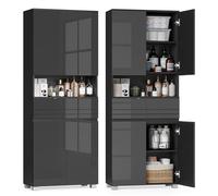 VASAGLE Armoire de Salle de Bain, Meuble de Rangement, Colonne, avec 2 Tiroirs, Étagères Réglables, Compartiments, 30 x 60 x 170 cm, Noir d'encre BBC563BH01