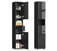VASAGLE Armoire de Salle de Bain, Meuble de Rangement, Colonne, avec Tiroir, Étagères Réglables, Compartiments, 30 x 30 x 170 cm, Noir d'encre BBC560B01