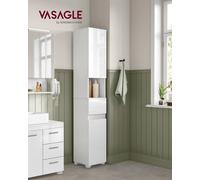 VASAGLE Armoire de Salle de Bain, Meuble de Rangement, Colonne, avec Tiroir, Étagères Réglables, Compartiments, 30 x 30 x 170 cm, Blanc/Gris Mystique/Noir d'encre Gris Mystique