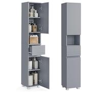 VASAGLE Armoire de Salle de Bain, Meuble de Rangement, Colonne, avec Tiroir, Étagères Réglables, Compartiments, 30 x 30 x 170 cm, Gris Mystique BBC560P36