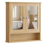 VASAGLE Armoire Murale, Meuble Salle de Bain, Placard de Rangement, Armoire Suspendue, 2 Portes-Miroir et Compartiment Ouvert, Étagère Réglable, 13 x 56,5 x 58,5 cm, Couleur Chêne Naturel LHC003Y01