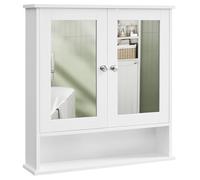 VASAGLE Armoire Murale, Meuble Salle de Bain, Placard de Rangement, Armoire Suspendue, 2 Portes-Miroir et Compartiment Ouvert, Étagère Réglable, 15 x 65 x 75 cm, Blanc LHC012W01