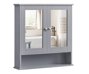 VASAGLE Armoire Murale, Meuble Salle de Bain, Placard de Rangement, Armoire Suspendue, 2 Portes-Miroir et Compartiment Ouvert, Étagère Réglable, 13 x 56,5 x 58,5 cm, Gris Tourterelle LHC002G02