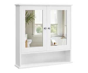 VASAGLE Armoire Murale, Meuble Salle de Bain, Placard de Rangement, Armoire Suspendue, 2 Portes-miroir et Compartiment Ouvert, Étagère Réglable, 13 x 56,5 x 58,5 cm, Blanc LHC002