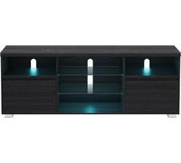 VASAGLE Armoire TV avec éclairage LED, table TV, support TV pour téléviseurs jusqu'à 70 pouces, avec étagères ouvertes, 2 armoires avec portes, 160 cm,