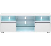VASAGLE Armoire TV avec éclairage LED, table TV, support TV pour téléviseurs jusqu'à 70 pouces, avec étagères ouvertes, 2 armoires avec portes, 160 cm,
