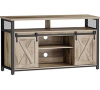 VASAGLE Armoire TV, Lowboard pour téléviseurs jusqu'à 60 pouces, table TV avec étagères réglables, porte coulissante, cadre métallique, chêne brun-noir