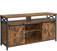 VASAGLE Armoire TV pour téléviseurs jusqu'à 65 pouces, avec étagères réglables, porte rustique, style campagnard, cadre métallique, vinta brun-noir