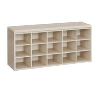 VASAGLE Banc à Chaussures, 15 Compartiments, Siège Rembourré | Organiseur, pour Entrée, Couloir, Placard, Marron Camel et Beige Cappuccino, Collection CUSTOS LHS015K03